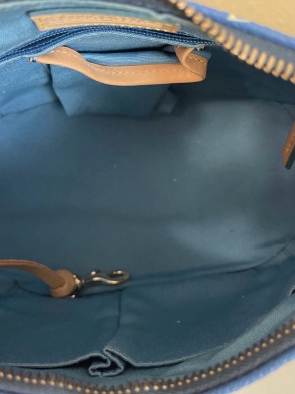 Dooney & Bourke Blue DB Logo Hobo with Tan Trim - Picture 5 of 7